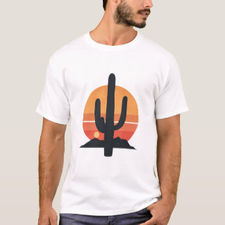 Retro Cactus Before Sunset In The Desert T-Shirt