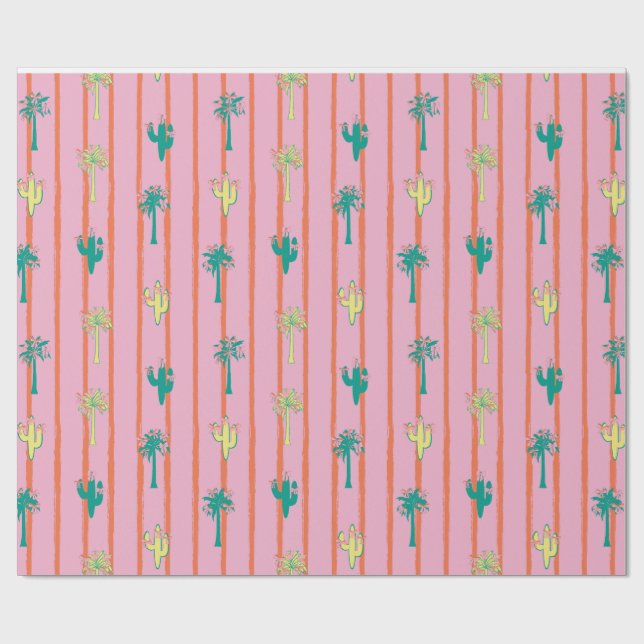 Retro Cactus & Palm Trees Gift Wrap Paper (Flat)