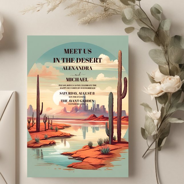  Retro Cactus Succulents Wedding Invitation (Creator Uploaded)