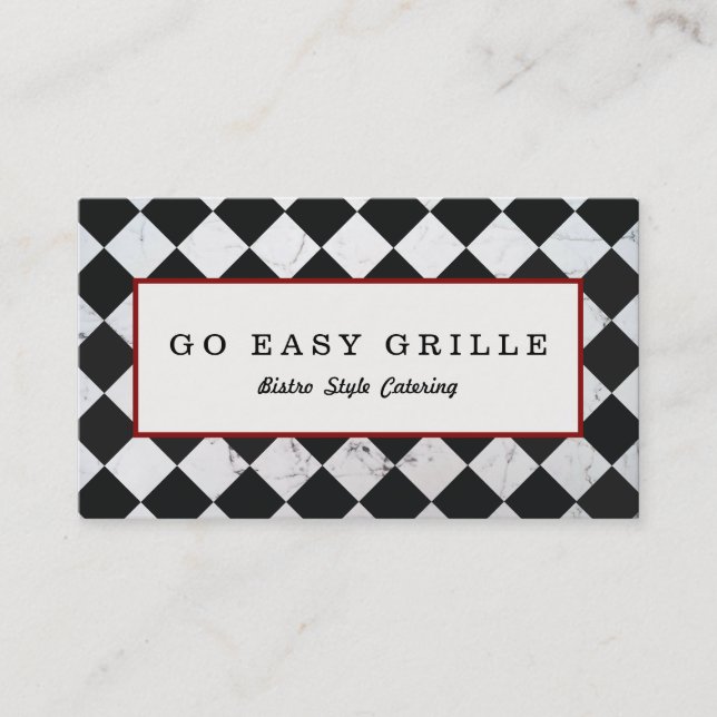 Retro Cafe Chef Catering Checkerboard Business Card (Front)