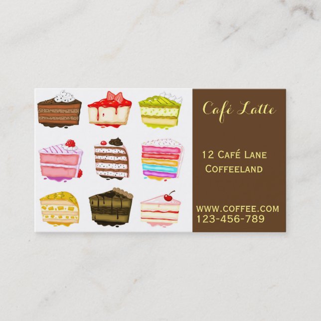 Retro cafe coffee shop cute cake slices business card (Front)