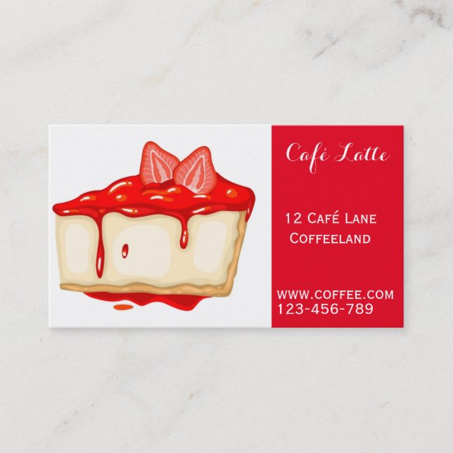 Retro cafe coffee shop cute strawberry cheesecake business card (Front)