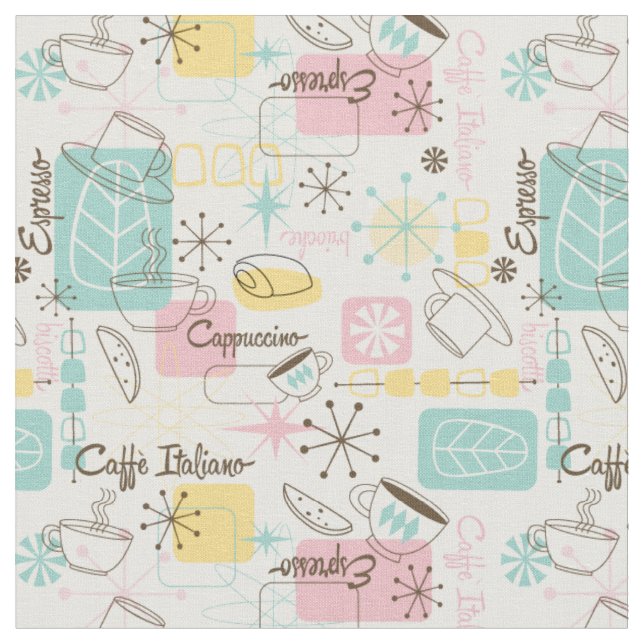 Retro Cafe Italiano Print ,Mid Century Modern Fabric (Close Up)