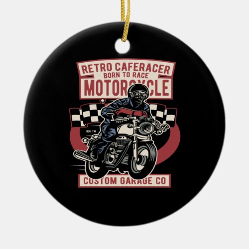 retro cafe racer born to race motorcycle ceramic ornament