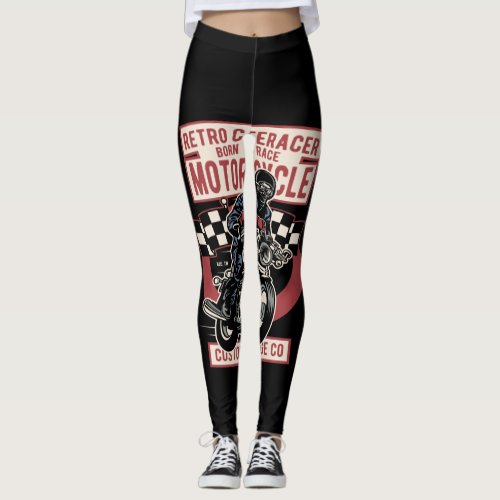 retro cafe racer born to race motorcycle leggings