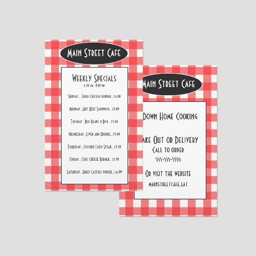 Retro Cafe Red Gingham Weekly Specials Hotel Room Menu