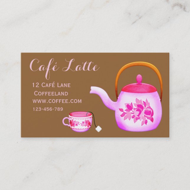 Retro cafe tea shop designer tea pot business card (Front)