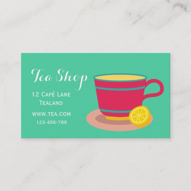 Retro cafe tea shop designer tea pot business card (Front)