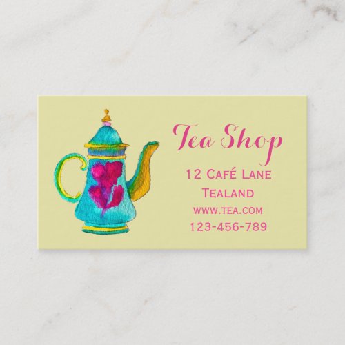 Retro cafe tea shop designer teapot business card