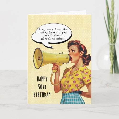 retro cake and global warming 50th birthday card