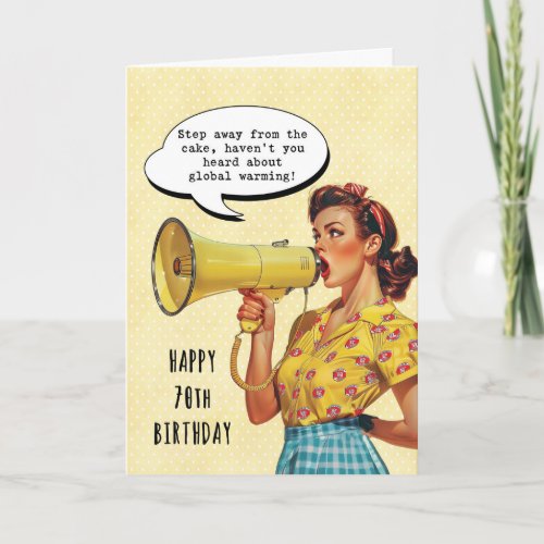 retro cake and global warming 70th birthday card