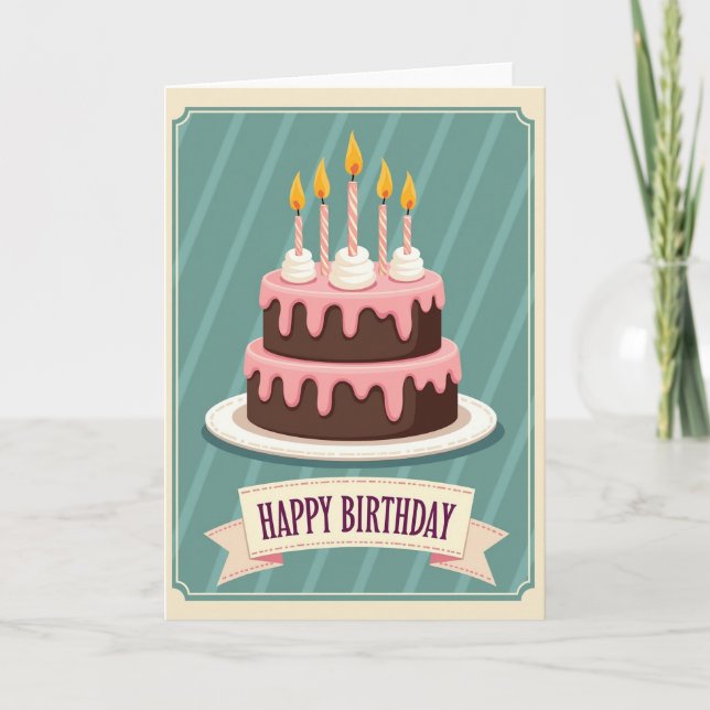 Retro Cake Birthday Card (Front)