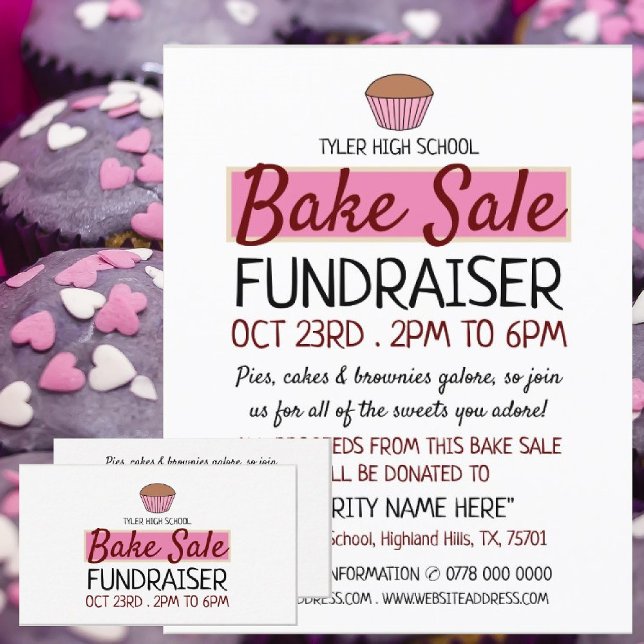 Retro Cake Design, Charity Bake Sale Event Advert Business Card (Creator Uploaded)