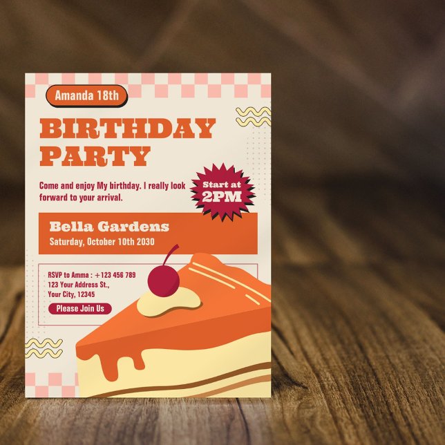 Retro Cake Kids Birthday Party Invitation (Creator Uploaded)