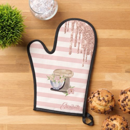 Retro Cake MixerGlitter Drips Stripes Oven Mitt