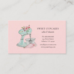 Retro Cake mixer pink bakery Business Card