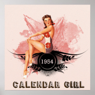 Retro Calendar Girl Pin-up Vintage Style Design Poster