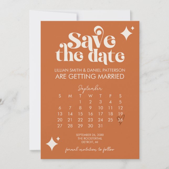 Retro Calendar Wedding Save The Date Invitation (Front)