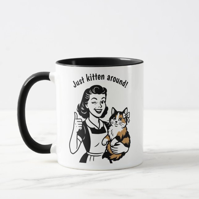 Retro Calico Cat 50s Wife Gift Mug (Left)