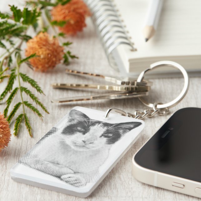 Retro Calico Halftone Keychain (Front Right)