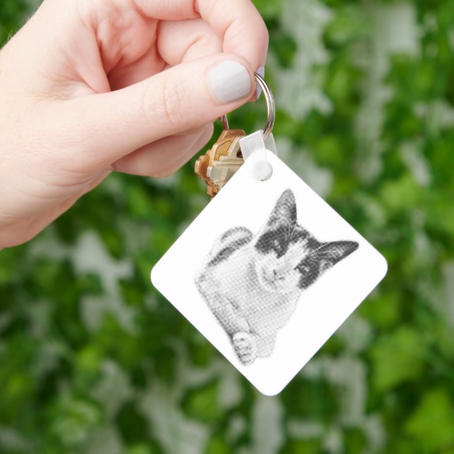 Retro Calico Halftone Keychain (Hand)