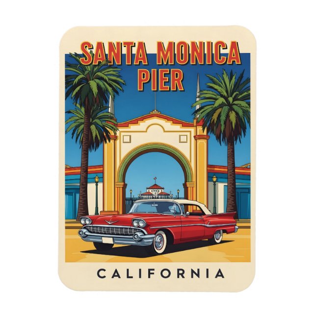 Retro California dream Santa Monica Pier Magnet (Vertical)