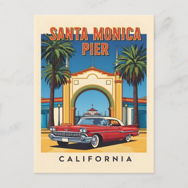 Retro California dream Santa Monica Pier Postcard (Front)