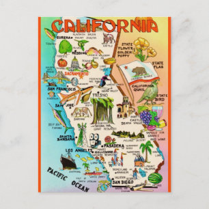 Retro California Map Postcard