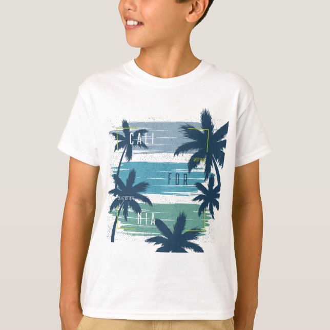 Retro California Palm Tree– Beach Sunset Aesthetic T-Shirt (Front)