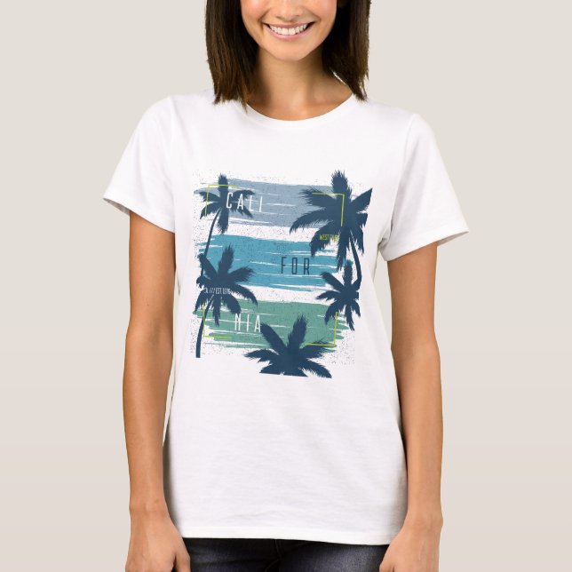 Retro California Palm Tree– Beach Sunset Aesthetic T-Shirt (Front)