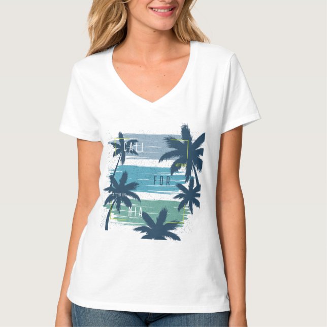 Retro California Palm Tree– Beach Sunset Aesthetic T-Shirt (Front)
