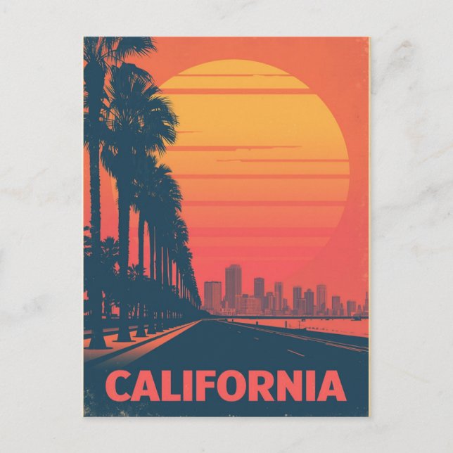 Retro California Palm Trees Sunset Postcard (Front)