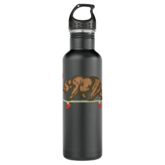 Retro California Skateboard Bear Skating Stainless Steel Water Bottle