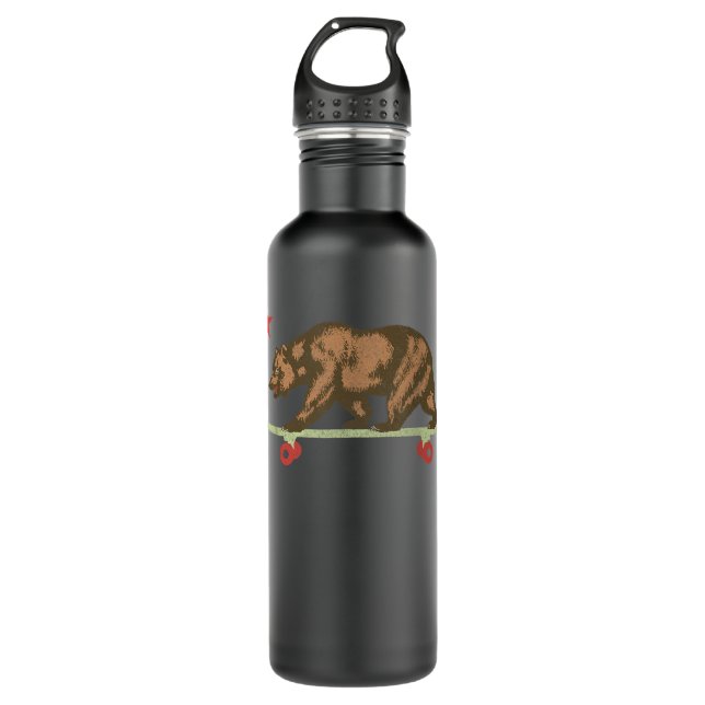 Retro California Skateboard Bear Skating Stainless Steel Water Bottle (Front)
