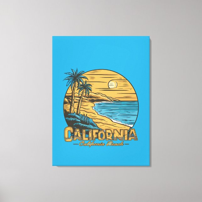 Retro California Sunset Beach Scene Canvas Print (Front)