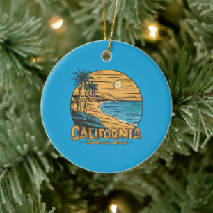Retro California Sunset Beach Scene Ceramic Ornament