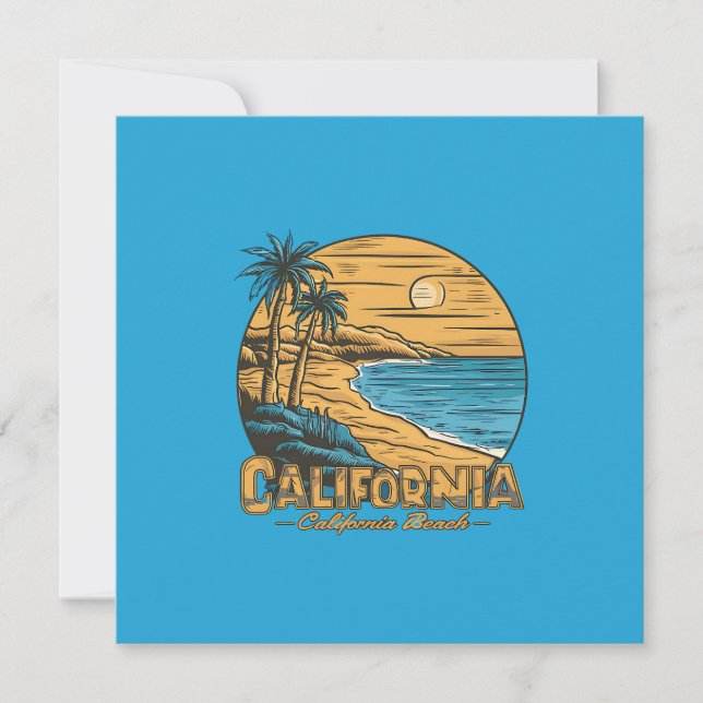Retro California Sunset Beach Scene Holiday Card (Front)