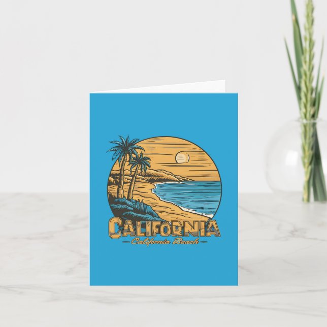 Retro California Sunset Beach Scene Holiday Card (Front)