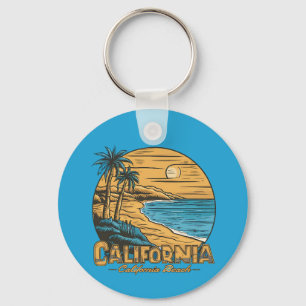Retro California Sunset Beach Scene Keychain