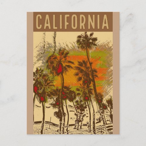 Retro California Vintage Travel Poster Postcard