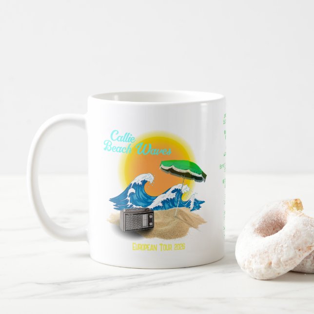 Retro Callie Beach Waves Template Band Tour  Coffee Mug (With Donut)