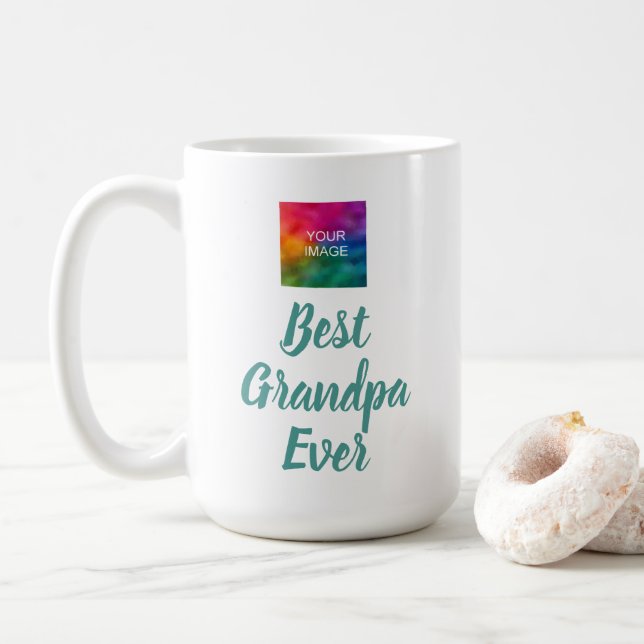 Retro Calligraphy Cute Template Best Grandpa Ever Coffee Mug (With Donut)