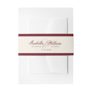 Retro Calligraphy Deep Red Classic Wedding Invitation Belly Band