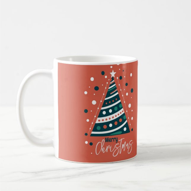 Retro calligraphy minimalist Merry Christmas tree Coffee Mug (Left)