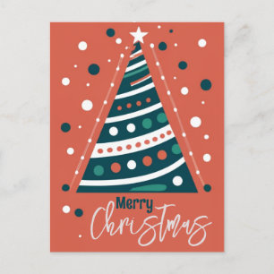 Retro calligraphy minimalist Merry Christmas tree Postcard