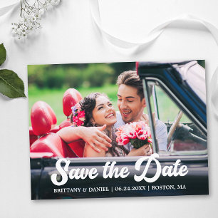Retro Calligraphy Script Photo Save The Date  Postcard