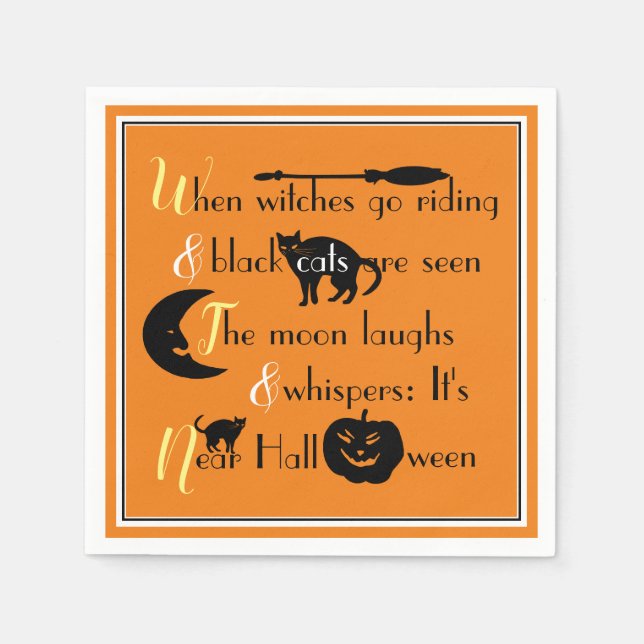 Retro Calligraphy Traditional Halloween Poem Napkins (Front)