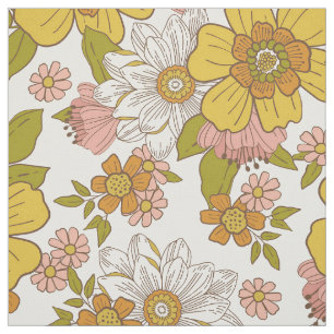 Retro Callista 70s Yellow and Pink Flowers Fabric