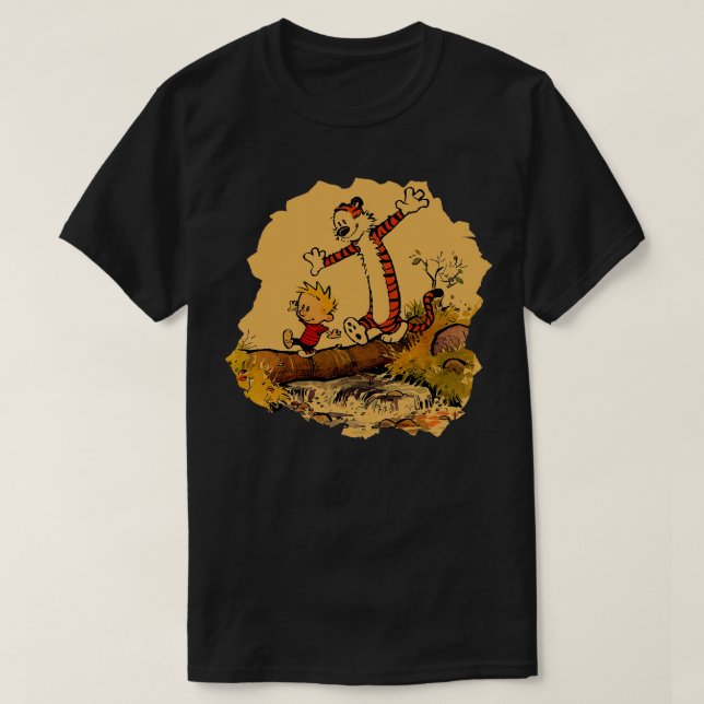 Retro Calvin and Hobbes Pin T-Shirt (Design Front)