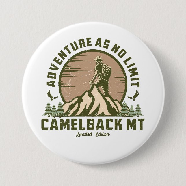 Retro Camelback Mountain Hike Sunset T-Shirt Button (Front)